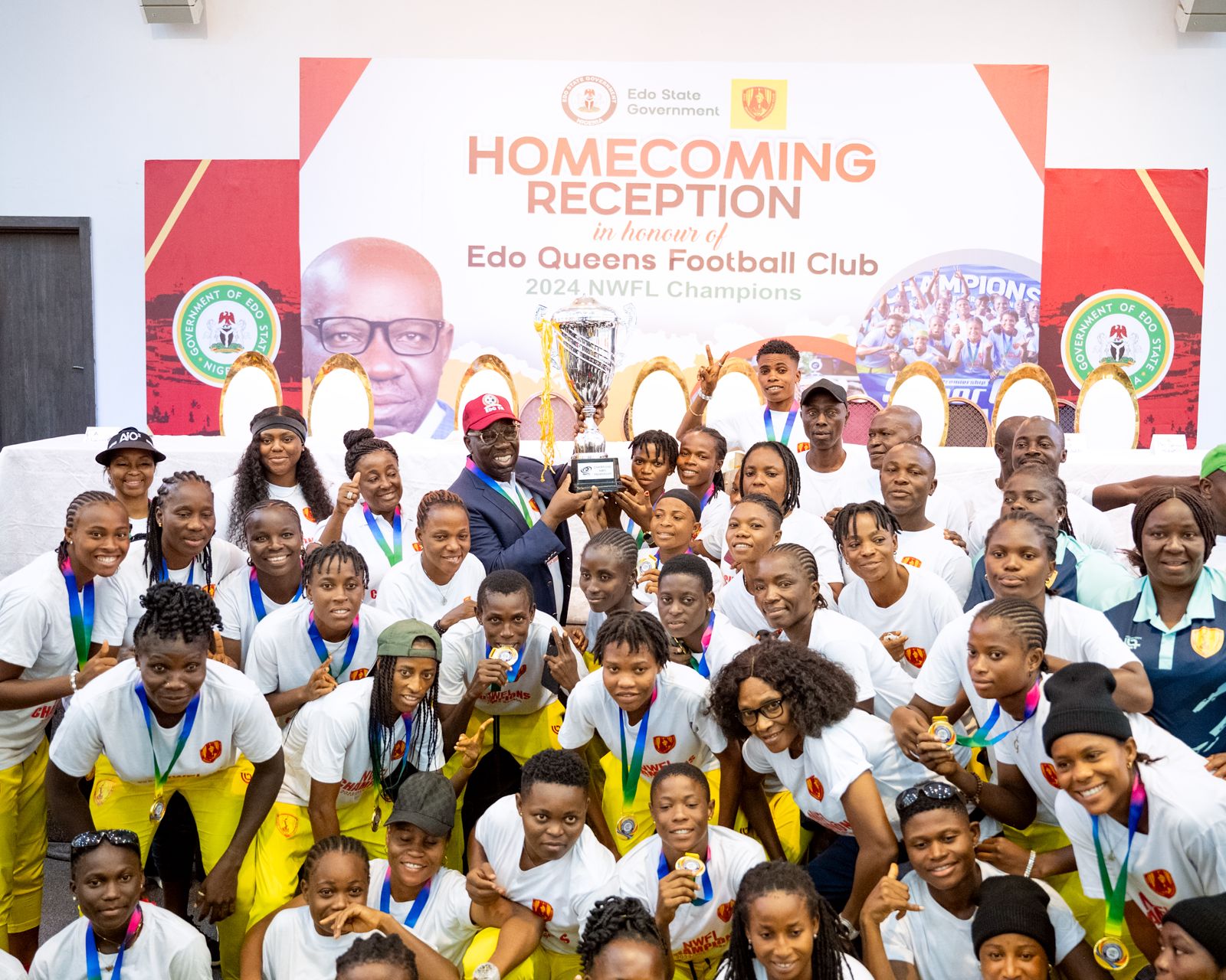 Cover image for Obaseki doles out cash reward to victorious Edo Queens as team gets hero’s welcome