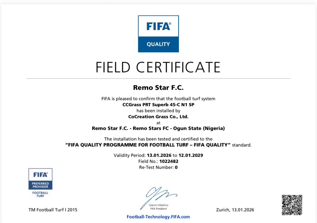 Monimichelle Sports’ Remo Stars pitch gets first-ever FIFA Quality Certification in Nigeria