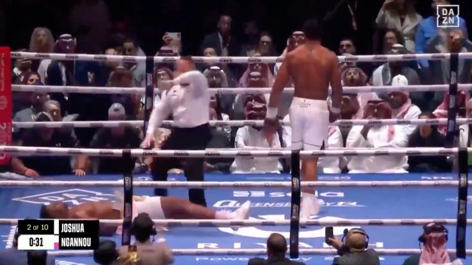 Cover image for Anthony Joshua puts Ngannou to sleep with vicious KO