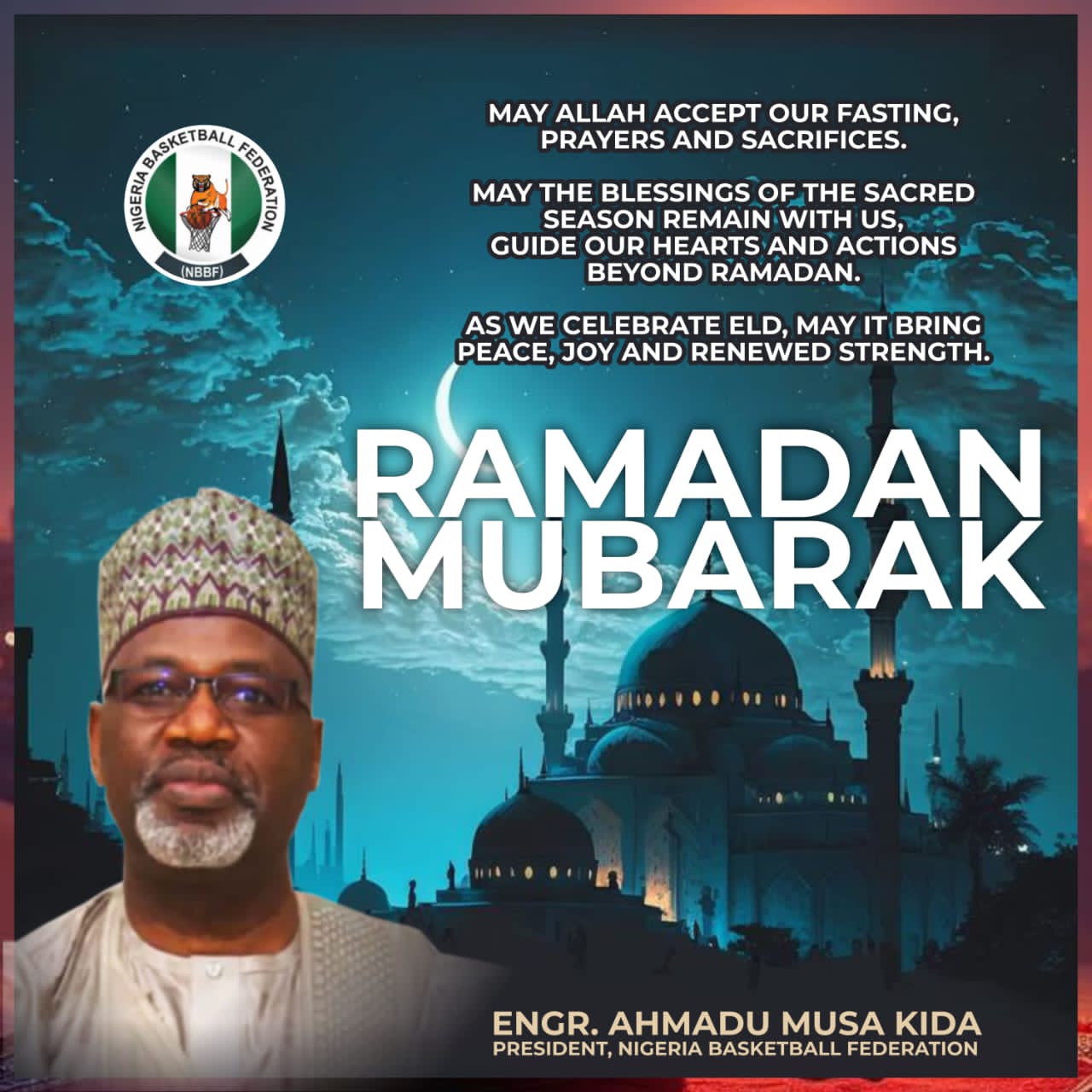 Cover image for NBBF President Ahmadu Musa Kida felicitates Muslim faithful on Eid-el-Fitr